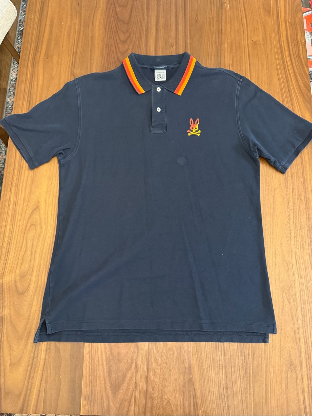 Psycho Bunny Navy Polo with Re Yellow Collar Trim 8 XXL